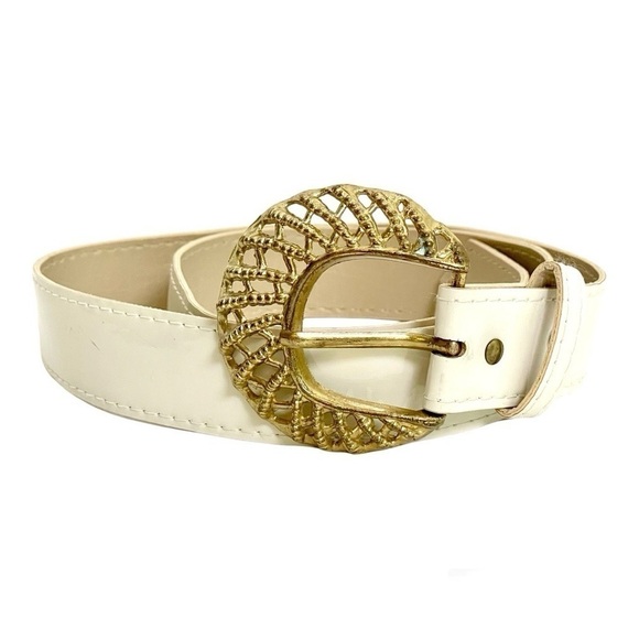 Vintage Minimalist Retro 60s 70s 80s engraved gold belt buckle XS/S - Picture 1 of 14